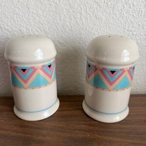 Salt & Pepper Shakers Southwestern Boho Style Teal Pink Made In Japan Sanyo Zuni